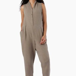 TKEES Gauze Sleeveless Jumpsuit Romper in Putty